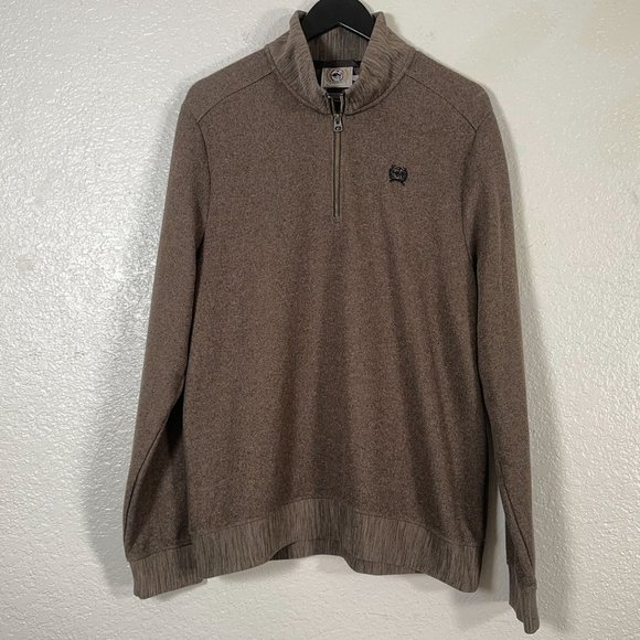 Cinch 1/4 Zip Cotton Knit Pullover Sweater in Brown Men's Size L - Picture 2 of 9